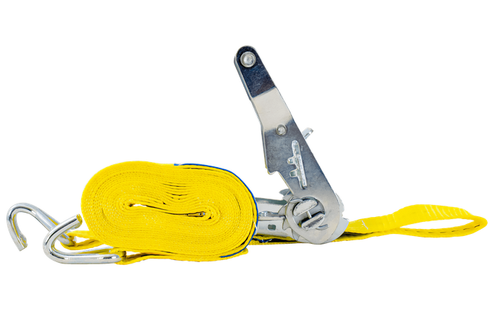 Set of four UNITRAILER transport belts with tensioner 4m/25mm/1t yellow