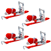 Set of four UNITRAILER transport belts with tensioner 4m/25mm/1t red
