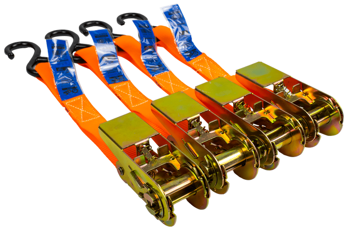 Set of four UNITRAILER transport belts with tensioner 4m/25mm/0.68t orange